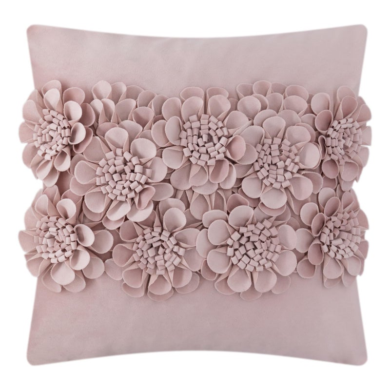 JWH Handmade 3D Flower Throw Pillow Covers Aesthetic Decorative Floral Accent Pillow Cases Stereo Velvet Pillowcase Cute Cushion for Car Bed Couch Bedroom Decor 18x18 Inch Dusty Pink - Image 1